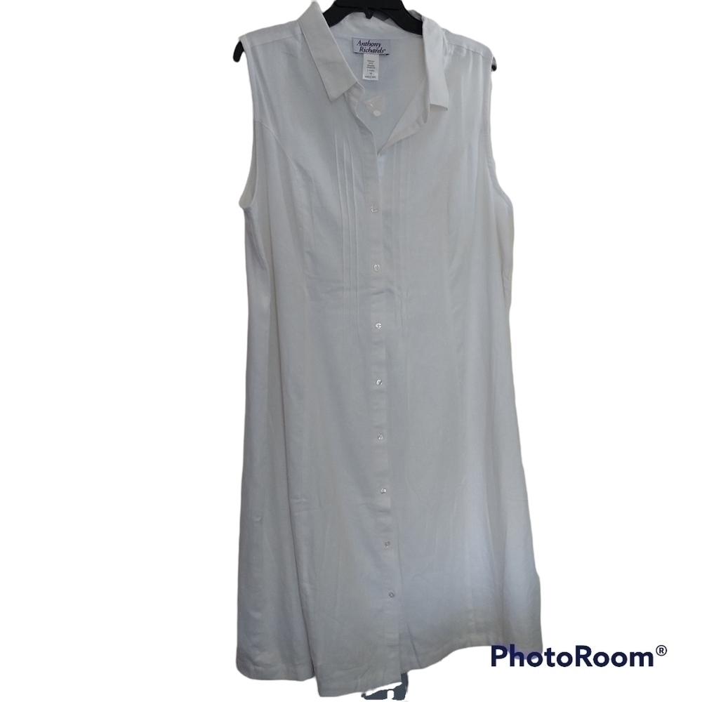 Anthony Richards White Linen Sleeveless Shirt Dress Button Front 18W